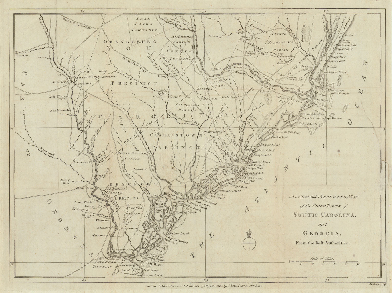 New & Accurate Map of the Chief Parts of South Carolina & Georgia LODGE 1780